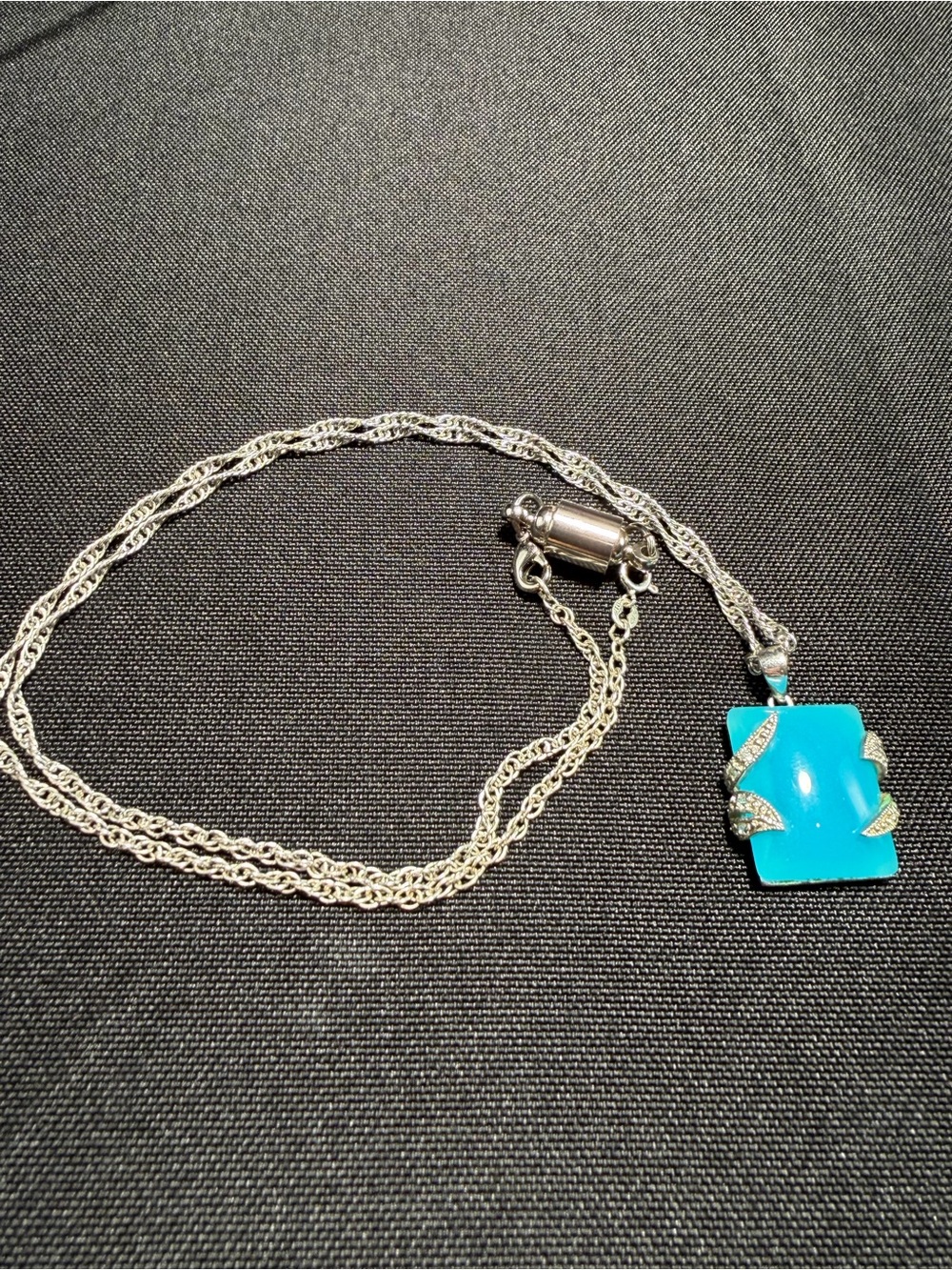 925 Sterling Silver VNS Vintage Rope Chain W/ Blue Cabochon Pendant